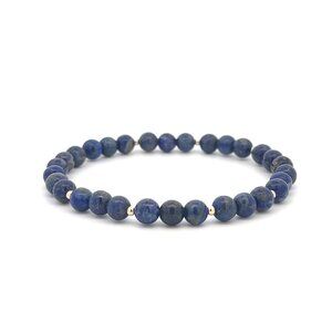 Lapis Lazuli Gemstone Beaded Stretch Bracelet with 14K Gold Accent Bead Handmade